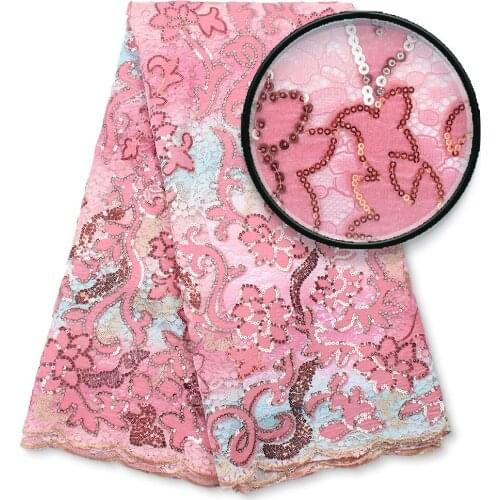 Pink Nigerian French Lace Fabrics 2021 Latest Tulle Lace Fabric High Quality African Lace Embroidered Wedding Fabric 4166B