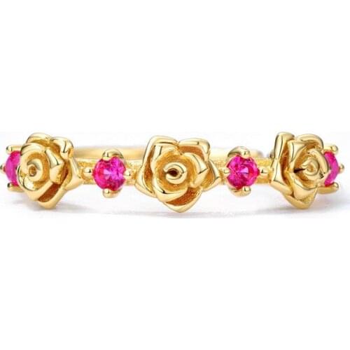 Fairy tale world rose wreath ring 925 sterling silver red zircon princess ring for women DIY fine jewelry gift free shipping hot