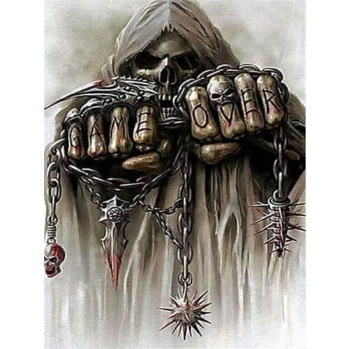 Skeleton Grim Reaper Chain Diamond Painting Round Full Drill Halloween DIY Mosaic Embroidery 5D Cross Stitch Portrait Pattern