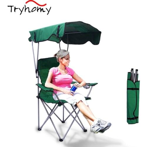 Folding Fishing Chair Outdoor Camp Chairs Portable Recliner Chair With Shade Cup Holder Adults Kids Seat Camping Picnic Fishing