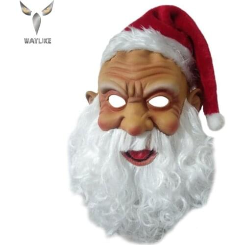 WAYLIKE Santa Claus Mask Wig Beard Set Plush Santa Claus Mask Santa Latex Mask Set