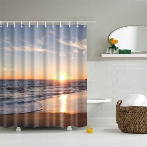 3D Seaside Landscape Shower Curtains Waterproof Fabric Bathroom Supply Bath Curtain Set with Hooks Bath Screen Home Decoration