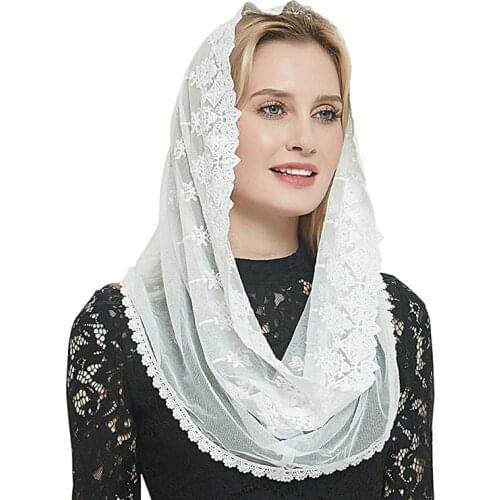 Women Mantilla Veils Catholic Head Covering For Church Chapel Round Embroidered Spanish Lace Ivory Black With Hair ClipTQ2111