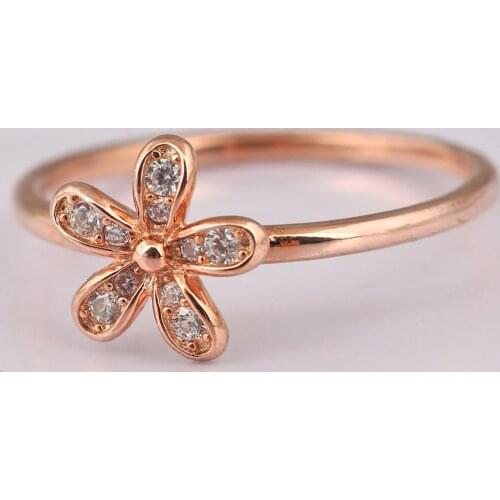Original Rose Gold Dazzling Daisy Flower With Crystal Ring For Women 925 Sterling Silver Ring Wedding Gift Fine Europe Jewelry
