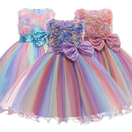 Boiiwant 0-9Y Kids Princess Dresses Girls Flower Bowknot Sleeveless Strapless Full Dress Party Dress for Kids Girl Birthday