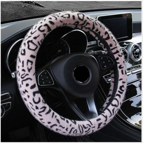 Winter Universal Anti-Slip Soft Leopard Steering Wheel Cover Print Plush Car Steering Wheel Braid Cover Auto DIY Car Accessories