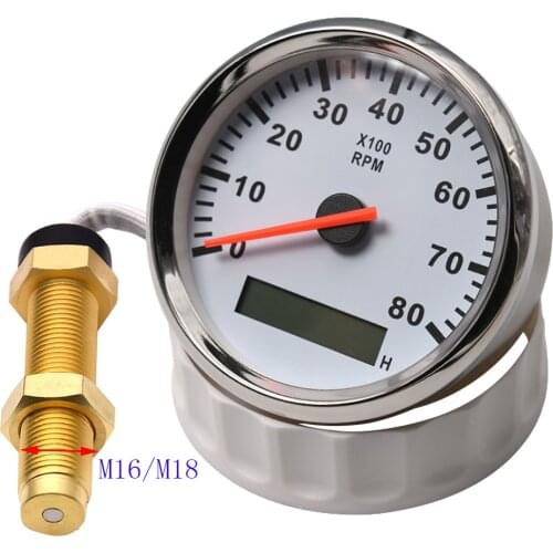 0-8000RPM Tachometer 85MM Tacho Gauge With LCD Digital Hourmeter M16/M18 Tacho Sensor Red Backlight for Boat Car Truck 8KRPM