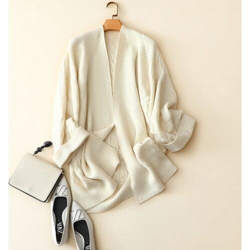 100% cashmere cardigan with belt womens fashion winter thick outerwear high-end cable knitted v neck casual coat