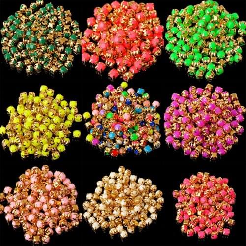 100p 4mm round flatback candy acrylic resin sew on claw rhinestone Montee gold setting jewel bead DIY headwear bag shoes garment