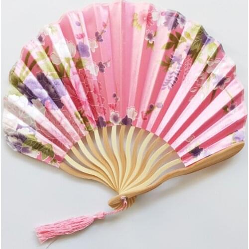 20pcs Chinese Japanese Fabric Floral Round Folding Hand Fan with Gift Bags Wedding Party Supplies
