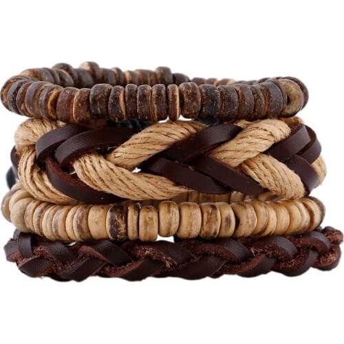 4 PCS/Set Rope Leather Braided DIY Bracelet Set for Man Woman Casual Wristband Hand Jewelry Gift Drop shipping