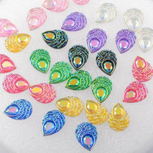 BOLIAO 20Pcs 13*18 Mm (0.51*0.71 In) Drop Shape Mix Color Resin Rhinestone Appliques DIY Wedding Scrapbook Rhinestone Craft DIY