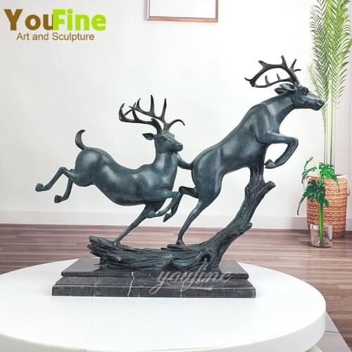 Bronze Deer Sculpture Stags Bronze Deer Statue Double Deer Statues Home Office Decoration Lucky Gifts Creative Crafts Ornaments