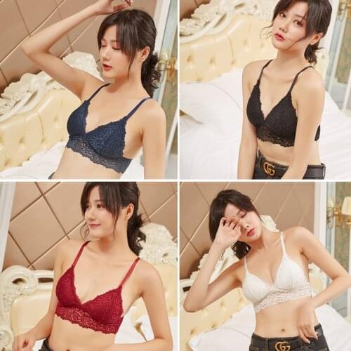 Women Bralette French Style Lace Bra Girls Push Up Lingerie Deep V Wireless Underwear Soft Thin Seamless Bra Brassiere Intimates