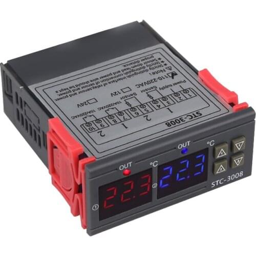 Dual Digital Temperature Controller Two Relay Output Thermostat Thermoregulator 10A Heating Cooling STC-3008 12V 24V 220V