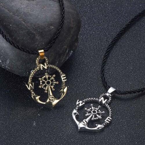 Cxwind Viking Twisted Anchor Compass North Boat Charm Necklace Pendant Slavic Runes Compass Rune Amulet Collier Man Necklace