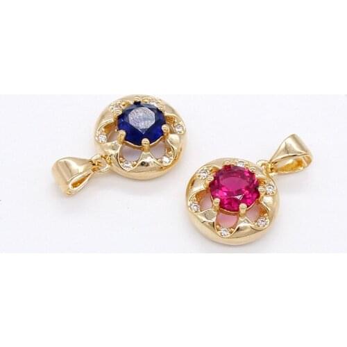 FS Popularity Vintage Flower Shape Red And Blue Stone Color Pendant Классический Jewelry Free Shipping