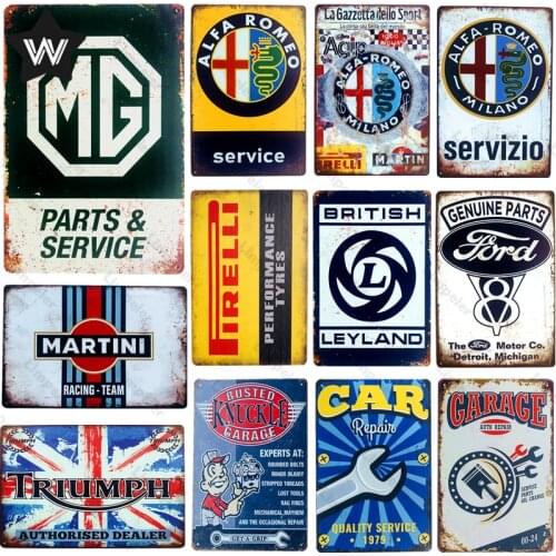 Garage Service Metal Tin Sign Vintage Wall Sticker Metal Poster Retro Style Metal Plate Shabby Tin Plate for Man Cave Club Decor