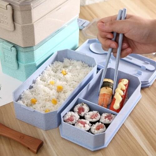 Cute Lunch Box Pp Material Double Layer Food Box Microwave Heating Kids Portable Dinne Food Picnic School Container Box