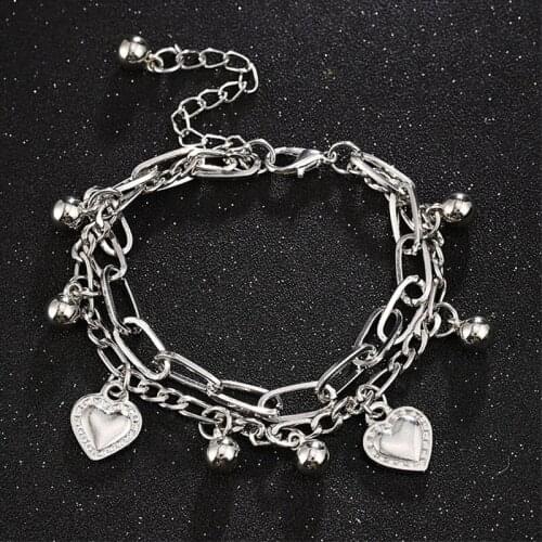 Multi-layer Steel Heart Round Beads Ladies Bracelet Fashion Love Ornaments Gold Silver Color Sweet Student Bracelet