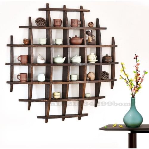 Japanese Style Hang The Wall Tea Pot Holder Antique-and-curio Exhibition Shelves Simple Retro Solid Wood Tea Pot Tray