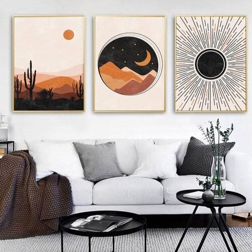 Boho Mountain Sun Landscape Poster Abstract Moon Canvas Painting Stars Art Print Modern Wall Picture For Living Room Home Decor