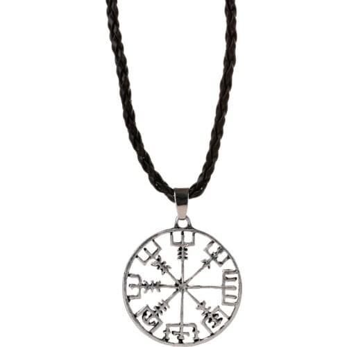 New Fashion MEN Viking Vegvisir Compass Pendant Norse Nordic Pirate Pendant Necklace Viking Genuine Leather Jewelry