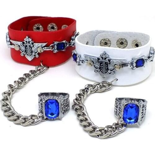 Eagle sexy gothic punk Blue stone unisex Disco dance rivet nail pu leather chain bracelets gloves wholesale