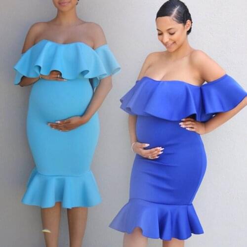 Shoulderless Sexy Maternity Dress Photo Shoot Stretch Maternity Womens Clothing Ruffle Collar Trailing Long Photography Dress