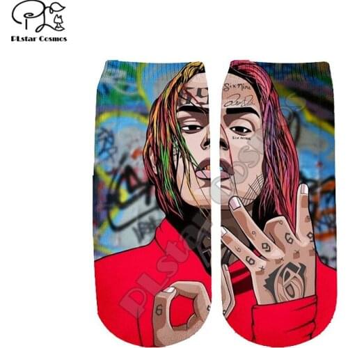 Drop shipping Rapper Tekashi69 6ix9ine Hiphop NewFashion Men Women Boat Cotton Short socks Funny Harajuku 3DPrint Ankle Socks A1
