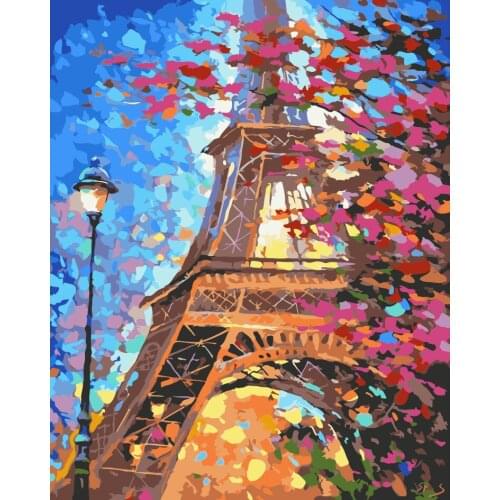 40x50cm Frame DIY Painting By Numbers Kits Paris Tower Landscape Picture By Number Acrylic Draw on Canvas for Diy Gift