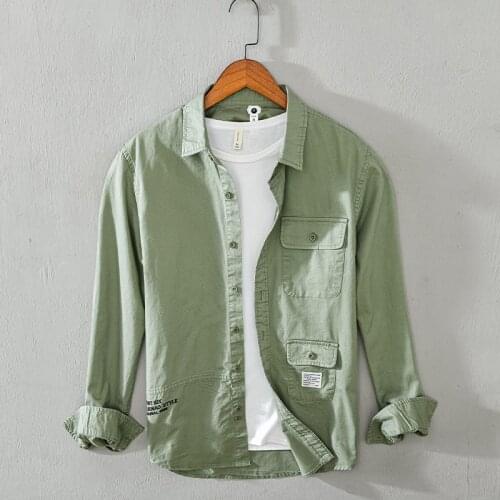 100% Cotton spring long sleeve overalls pocket shirts men brand army green shirt for men casual trendy shirts mens chemise