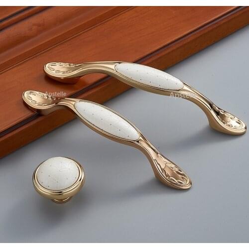 Furniture Dresser Pull Nordic Style Kitchen Cupboard Knob Gold Ivory White Cabinet Drawer Handle Zinc Alloy Crystal Folding
