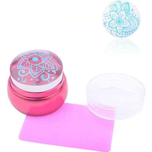 2pcs/set 3.6cm Pink Clear Silicone Jelly Stamper with Cap Nail Art Stamper + Scraper Easy To Clean Nail Tool