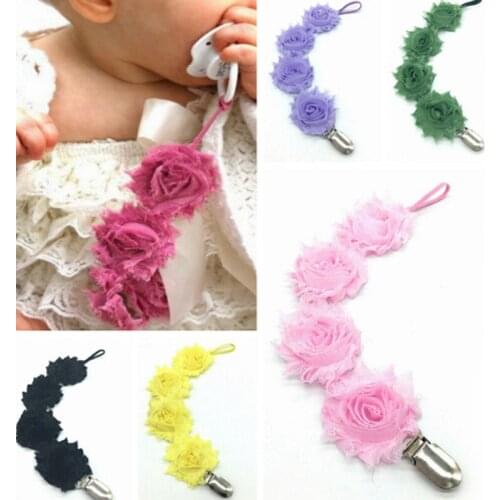 Baby Girls Infant Rose Flower Feeding Dummy Pacifier Clip for Nipples Baby Teething Soother Holder Strap Chain Baby Feeding Part