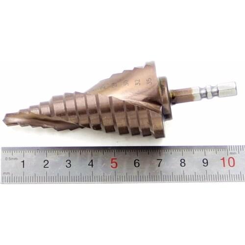 Fixmee HSS 6-35mm Titanium Coated Spiral Groove co M35 Step Drill Bit With Cobalt 13 Steps 6.35mm Hex Shank Pagoda Drill Bit