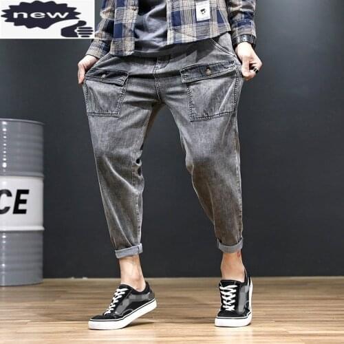 Vintage Stretchy Fashion Safari Style Mens Denim Harem Pants Summer Thin Casual Loose Fit Ankle Length Male Trousers Plus Size