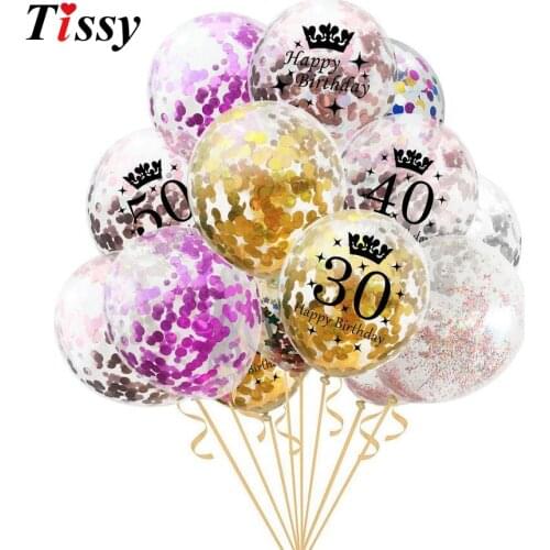 Hot!5PCS 1st/30/40/50th Confetti Air Balloons Happy Birthday Party Balloon Anniversary Decorations Wedding Balon Party Supplies