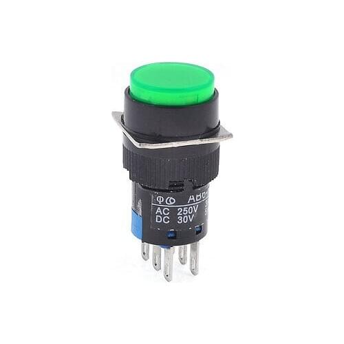 Green Round Cap SPST 6 Pins Momentary Push Button Switch AC 250V 3A DC 30V 5A