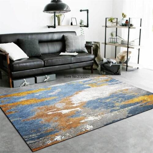 Yellow Blue Gray Retro Abstract Art Carpet Living Room Bedroom Floor Carpet Machine Washable Carpet Custom