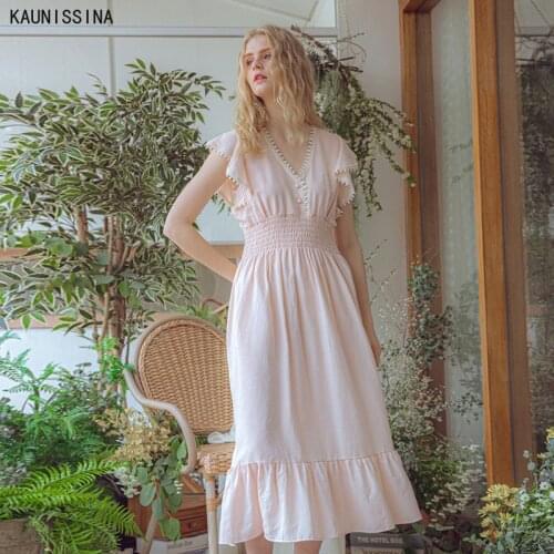 Summer Princess Nightgown Women V-Neck Short Sleeve 100% Cotton Long Nightdress with Chese Pad Female Sleeping Dress Night Wear