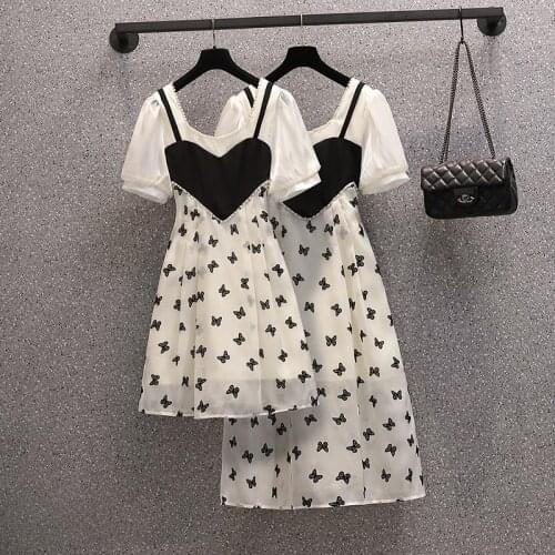 M-4XL plus size women casual Office Chiffon dresses 2021 summer butterflies embroidered Beading collar Patchwork female dress