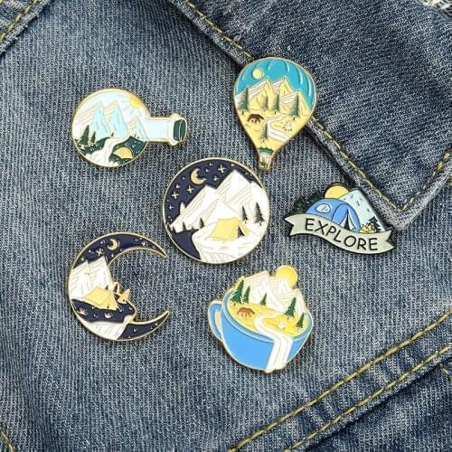 6pcs/set Outdoors Adventure Landscape Enamel Pins Balloon Mountain Brooches Anime Backpacks Lapel Pin Badge Jewelry Gift Friends