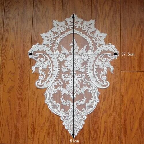 1 PCS NEW Ivory Wedding Cotton Lace Big Embroidery Wedding Dress Applique DIY Bridal Headdress