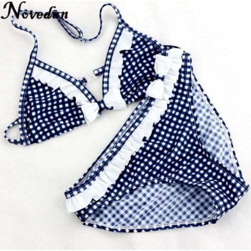 2017 Big Girls Bikini Set Kids Children Cute Plaid Ruffles Two-Piece Swimsuit Two Piece Bathing Suit For Teenage Girl Swimwear