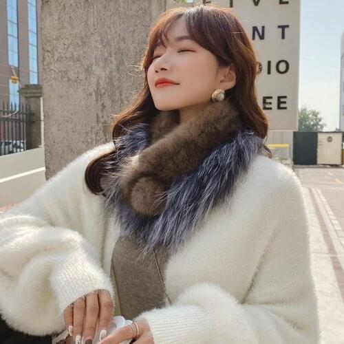 2020 Women Knitted Real Sable Fur Scarves with Silver Fox Strips Real Mink Fur Mufflers Winter Warm Fur Wraps Rings Neckwarmer