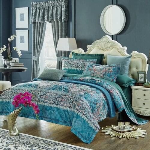 100%Cotton jacquard floral Luxury Royal Bedding Set King Queen Wedding Bed Sheet set Duvet cover Pillowcases 4pcs