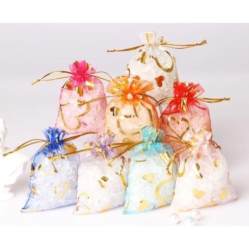 50pcs Organza Bags Valentines Day Jewelry Packaging Pouches Wedding Birthday Party Candy Gift Boxes Bags
