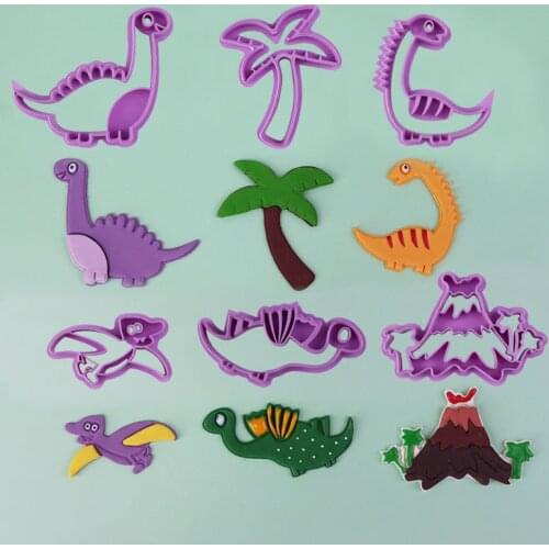 6pcs/Set Dinosaur Theme Biscuit Mold 3D Plastics Cookie Cutters Household Baking Tools Fondant Cake Mold Cartoon Biscuit Set