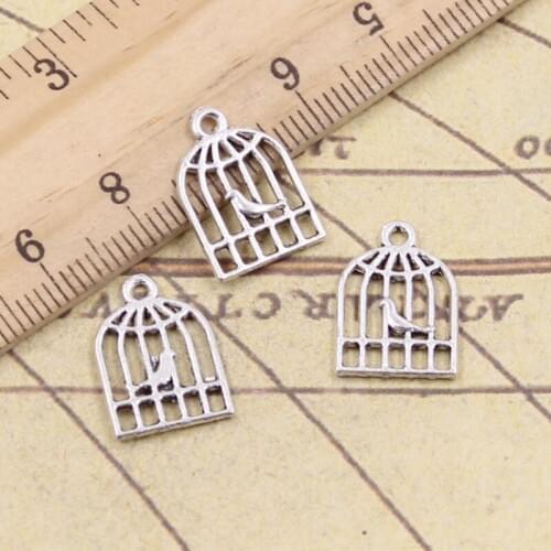 100pcs Charms Bird Birdcage 16x11mm Antique Silver Color Pendants Making DIY Handmade Tibetan Finding Jewelry For Bracelet